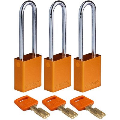 Kłódka bezpieczeństwa LOTO SafeKey, aluminiowa, szekla 76 mm, pomarańczowa, 150325
