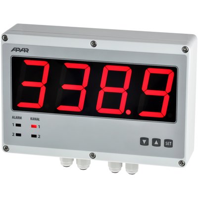 Wyświetlacz dwukanałowy, 230 V AC, wyjścia 2xP, 0-10 V, RS485, AR540
