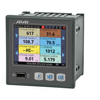 Rejestrator wielokanałowy, 230 V AC, 16 wejść prądowych, 4 wyjścia przekaźnikowe, IP30, AR207