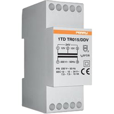 Transformator modułowy 15 VA, praca ciągła, wyjścia 12-12-24 V, 1TDTR015/DDV