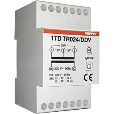 Transformator modułowy 24 VA, praca ciągła, wyjścia 12-12-24 V, 1TDTR024/DDV
