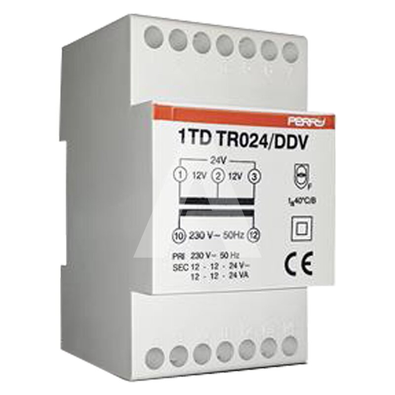 Transformator modułowy 24 VA, praca ciągła, wyjścia 12-12-24 V, 1TDTR024/DDV