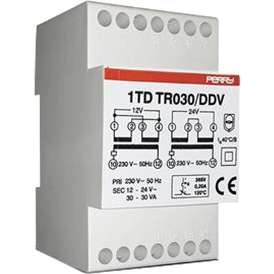 Transformator modułowy 30 VA, praca ciągła, wyjścia 12-12-24 V, 1TDTR030/DDV