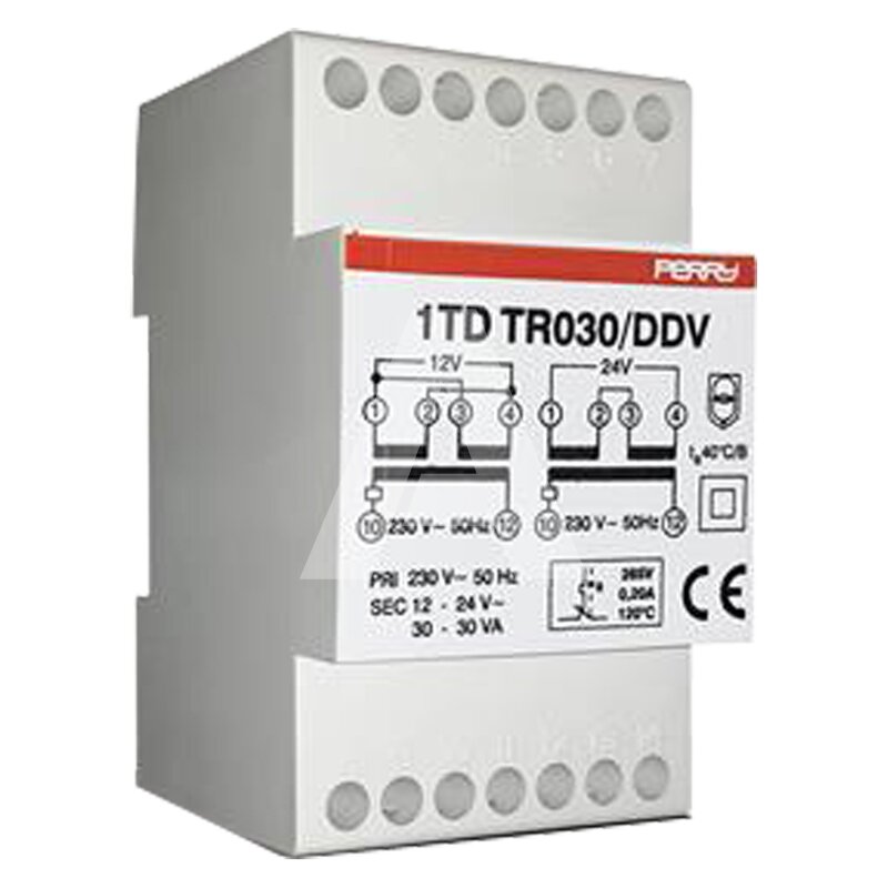 Transformator modułowy 30 VA, praca ciągła, wyjścia 12-12-24 V, 1TDTR030/DDV