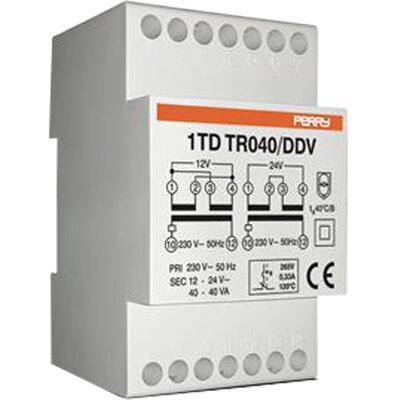 Transformator modułowy 40 VA, praca ciągła, wyjścia 12-12-24 V, 1TDTR040/DDV