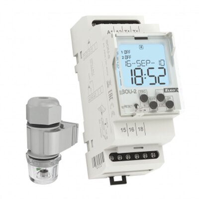 Zegar sterujący z automatem zmierzchowym + fotosensor, dzienny/tygodniowy/roczny, styk 1x8 A, 230 V AC, SOU-2+SKS 200, 8595188182348