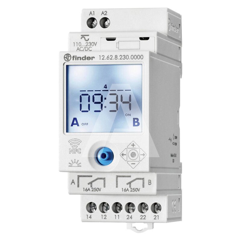 Zegar sterujący, cyfrowy, tygodniowy, z wyświetlaczem, 2 kanały, szerokość 2 DIN, 12.62.8.230.0000