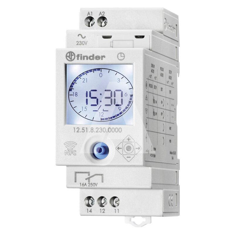 Zegar sterujący, cyfrowy, dzienny/tygodniowy, z wyświetlaczem, 1 kanał, szerokość 2 DIN, 12.51.8.230.0000