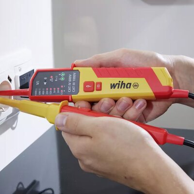 Tester napięcia i ciągłości obwodu, 12-1000 V AC, CAT IV w zestawie 2 baterie AAA, 45216