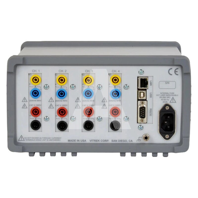 Analizator mocy serii PA900, panel tylny, 4 moduły pomiarowe