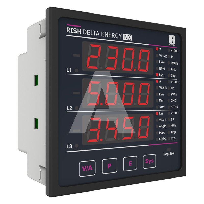 Analizator parametrów sieci RISH Delta Energy NX, RS485, przekaźnik, LED, zasilanie 60-300 V AC/DC, DE30-330102RH50000