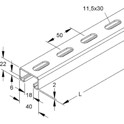Szyna nośna/ceownik, ocynk sendzimira, 2986/3 SL -schemat