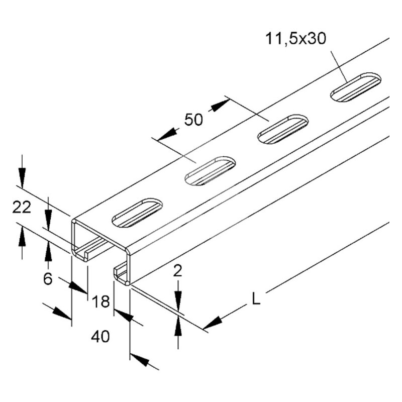 Szyna nośna/ceownik, stal 304, 2986/3 E3L -schemat