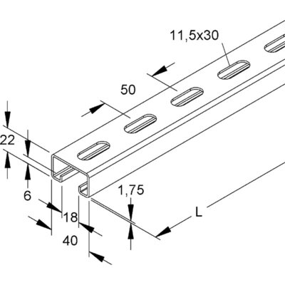 Szyna nośna/ceownik, ocynk sendzimira, 2986-1.75/2 SL -schemat
