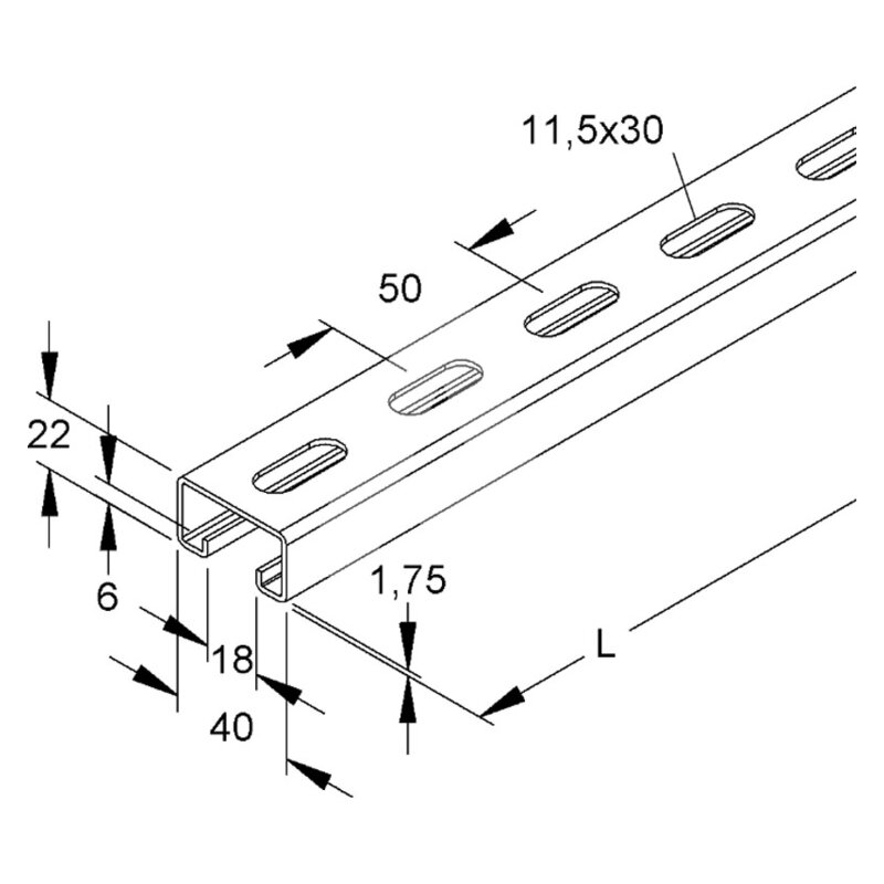 Szyna nośna/ceownik, ocynk sendzimira, 2986-1.75/2 SL -schemat