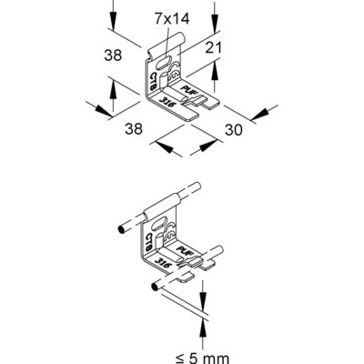 Kątownik mocujący, stal 304, GTWAB 50 E3 -schemat