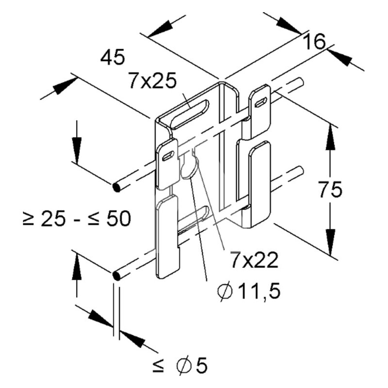 Uchwyt nierdzewny korytka siatkowego , stal 304, GRMB 50 E3 -schemat