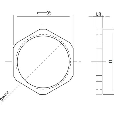 Metalowa przeciwnakrętka z gwintem PG9, 280904 - szkic