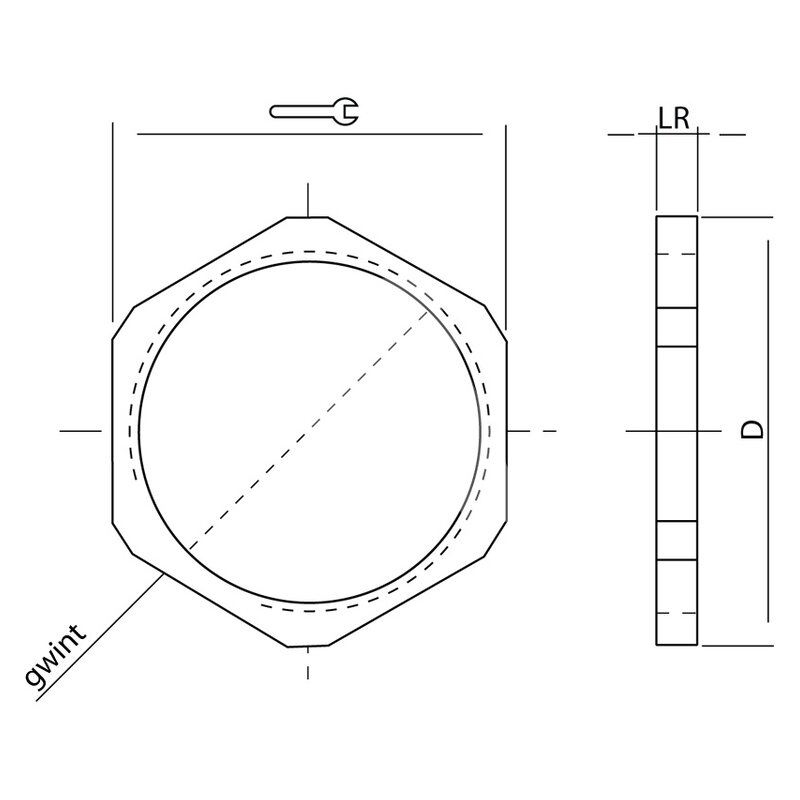 Metalowa przeciwnakrętka z gwintem PG9, 280904 - szkic