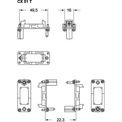 Ramka dokująca wkładów do złączy przemysłowych, 49.16, CX 01 T - schemat