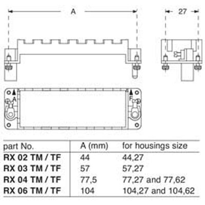 Ramka dokująca wkładów do złączy przemysłowych, 104.27, HNM, RX 06 TF - schemat