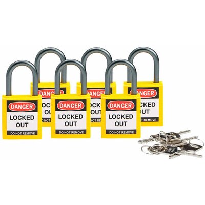 Kłódka bezpieczeństwa LOTO, kompaktowa, nylonowa, szekla 25 mm, żółta, 814117