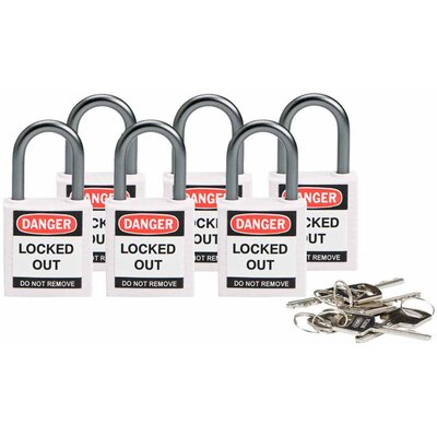 Kłódka bezpieczeństwa LOTO, kompaktowa, nylonowa, szekla 25 mm, biała, 814122