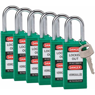 Kłódka bezpieczeństwa LOTO, z długim korpusem, zielona, 834466