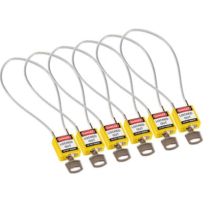 Kłódka bezpieczeństwa LOTO z linką (400 mm), żółta, 195977