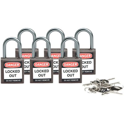 Kłódka bezpieczeństwa LOTO, kompaktowa, nylonowa, szekla 25 mm, szara, 814123