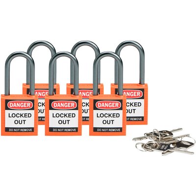 Kłódka bezpieczeństwa LOTO, kompaktowa, nylonowa, szekla 38 mm, pomarańczowa, 814129