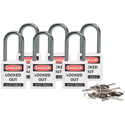 Kłódka bezpieczeństwa LOTO, kompaktowa, nylonowa, szekla 38 mm, biała, 814132