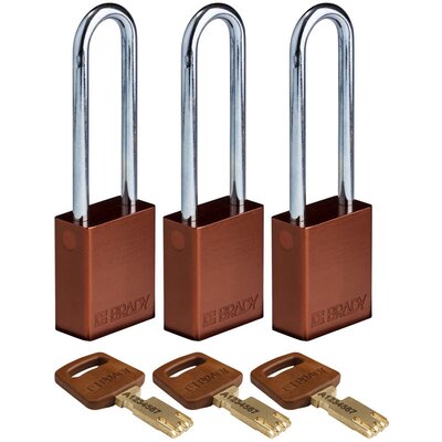 Kłódka bezpieczeństwa LOTO SafeKey, aluminiowa, szekla 76 mm, brązowa, 150299