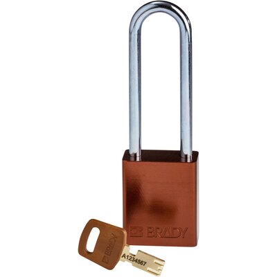 Kłódka bezpieczeństwa LOTO SafeKey, aluminiowa, szekla 76 mm, brązowa, 150284