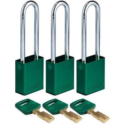 Kłódka bezpieczeństwa LOTO SafeKey, aluminiowa, szekla 76 mm, zielona, 150238