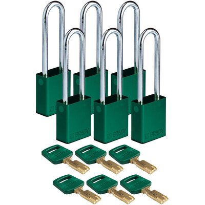 Kłódka bezpieczeństwa LOTO SafeKey, aluminiowa, szekla 76 mm, zielona, 150252