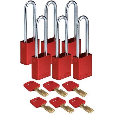 Kłódka bezpieczeństwa LOTO SafeKey, aluminiowa, szekla 76 mm, czerwona, 150323