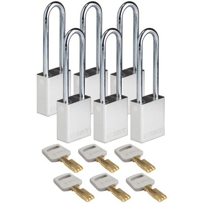 Kłódka bezpieczeństwa LOTO SafeKey, aluminiowa, szekla 76 mm, srebrna, 150297