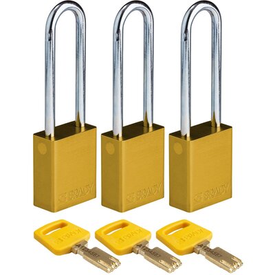 Kłódka bezpieczeństwa LOTO SafeKey, aluminiowa, szekla 76 mm, żółta, 150239