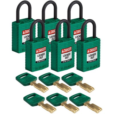 Kłódka LOTO SafeKey kompaktowa, nylonowa, szekla 25 mm, zielona, 150209