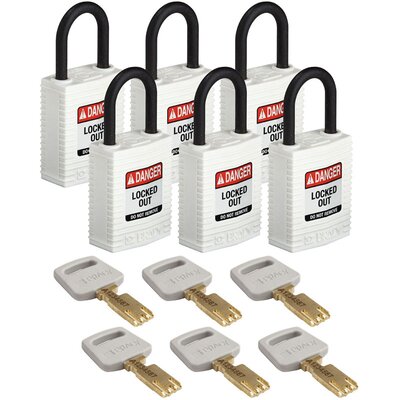 Kłódka LOTO SafeKey kompaktowa, nylonowa, szekla 25 mm, biała, 150215