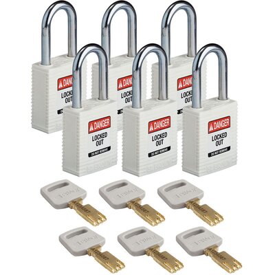 Kłódka LOTO SafeKey nylonowa, szekla stalowa 38 mm, biała, 150292