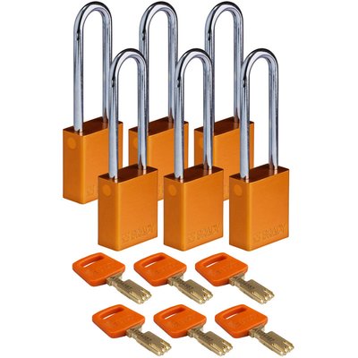 Kłódka bezpieczeństwa LOTO SafeKey, aluminiowa, szekla 76 mm, pomarańczowa, 150344