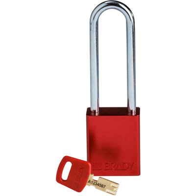 Kłódka bezpieczeństwa LOTO SafeKey, aluminiowa, szekla 76 mm, czerwona, 150332