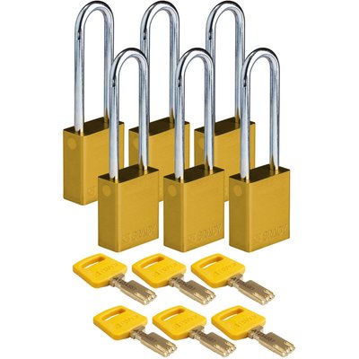Kłódka bezpieczeństwa LOTO SafeKey, aluminiowa, szekla 76 mm, żółta, 150345