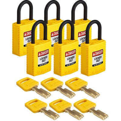 Kłódka LOTO SafeKey kompaktowa, nylonowa, szekla 25 mm, żółta, 150208