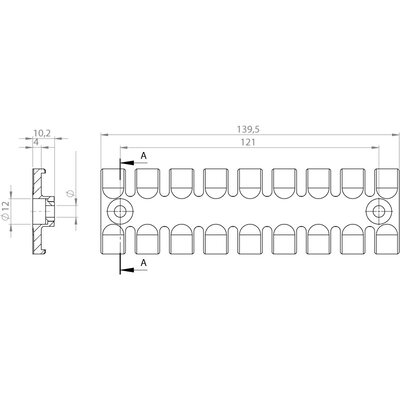 Listwa mocująca wkładką mosiężną ZL 140 MS M5, 32366 - schemat