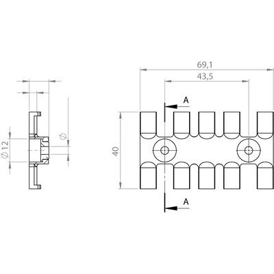 Listwa mocująca z wkładką aluminiową ZL 70 AB 4,1, 32272 - schemat
