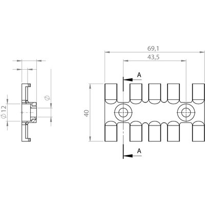 Listwa mocująca z wkładką aluminiową ZL 70 AB 6,2, 32292 - schemat