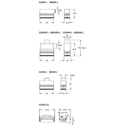 Obudowa wtyku, MZAV 15 L20 - schemat1